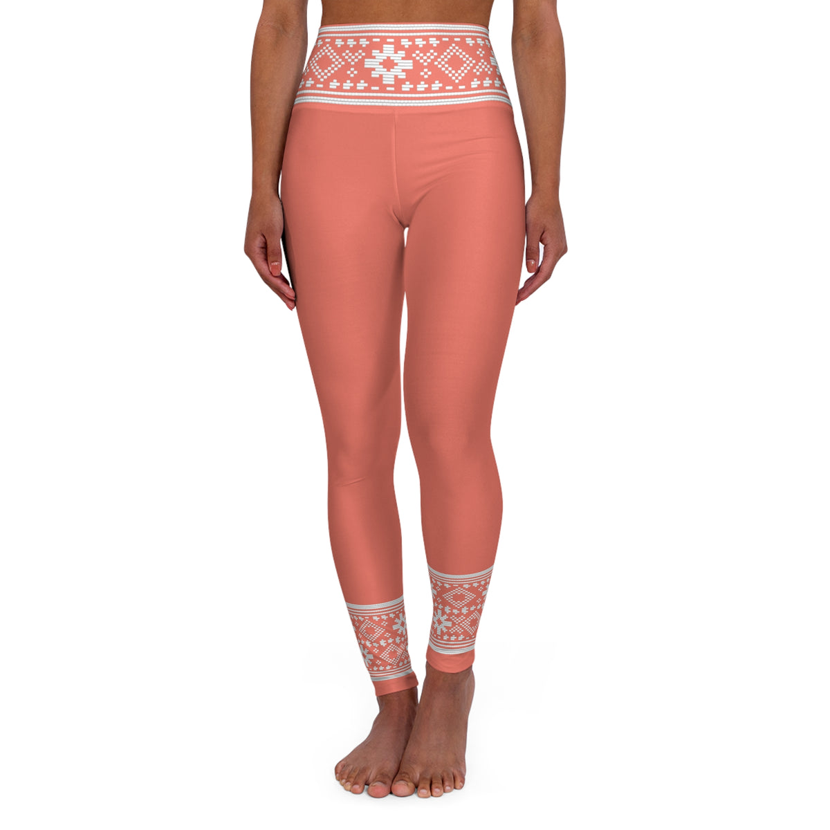 Coral Lithuanian Inspired High Waisted Yoga Leggings