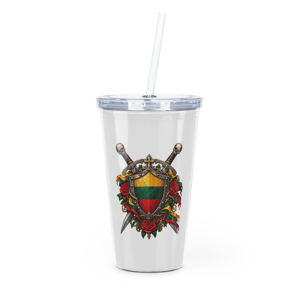 Lithuanian Crest Plastic Tumbler with Straw