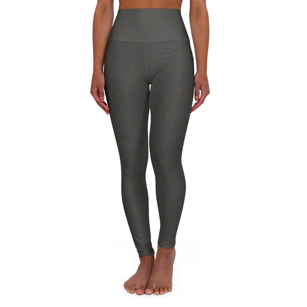 Lithuanian Skull Design High Waisted Yoga Leggings Graphite with Yellow Print