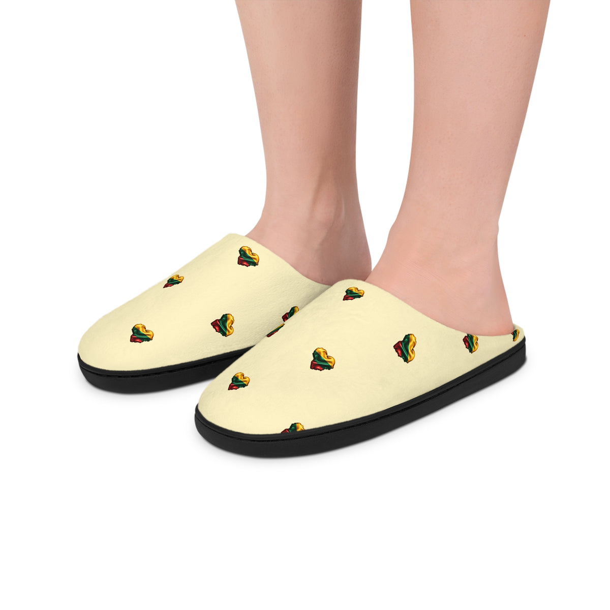 Lithuanian Satin Heart design Women's Indoor Slippers Soft Yellow