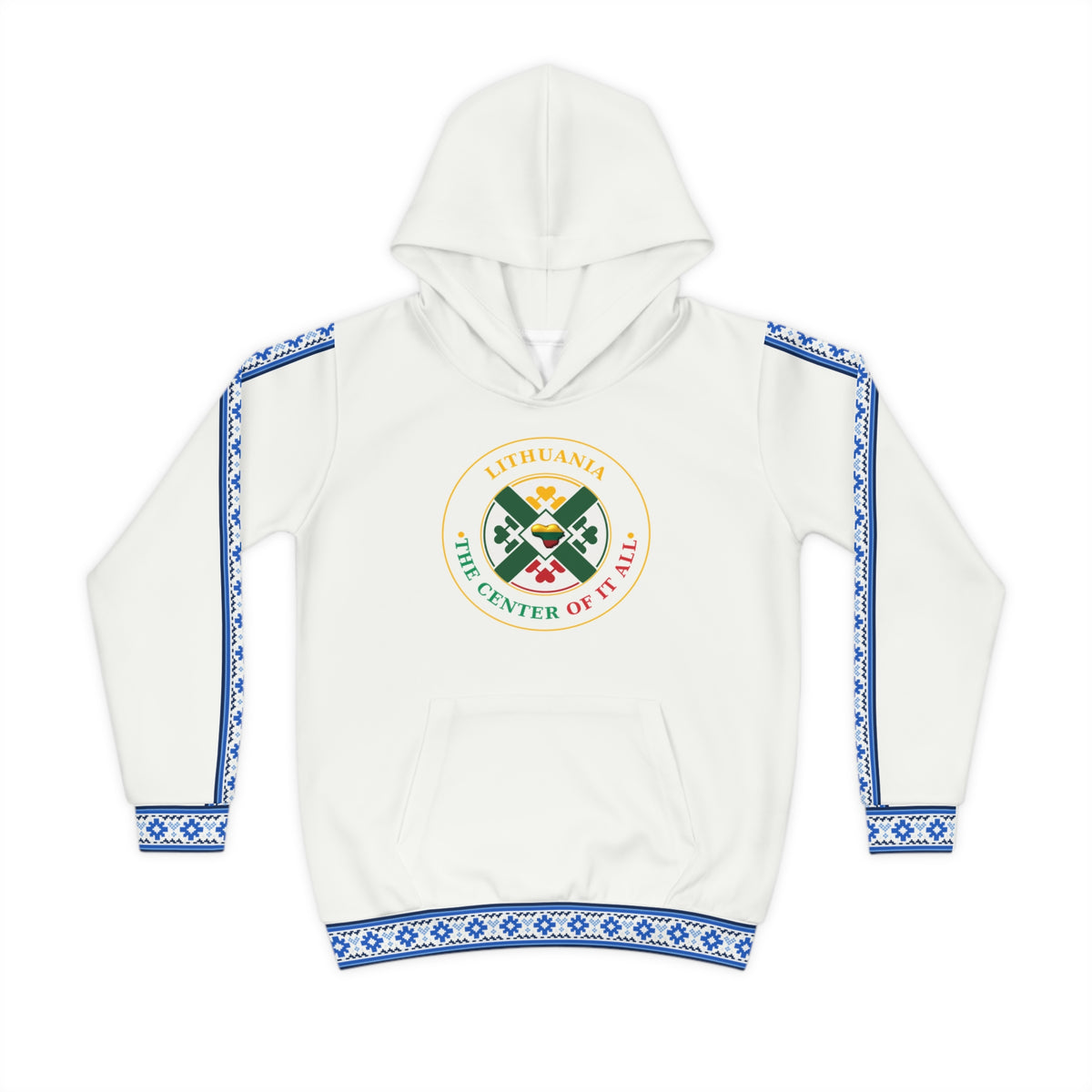 Crisp White Lithuanian Cosmic Tree Heart Design-Center of it All Youth Hoodie