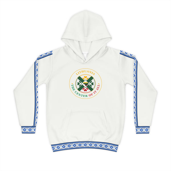 Crisp White Lithuanian Cosmic Tree Heart Design-Center of it All Youth Hoodie