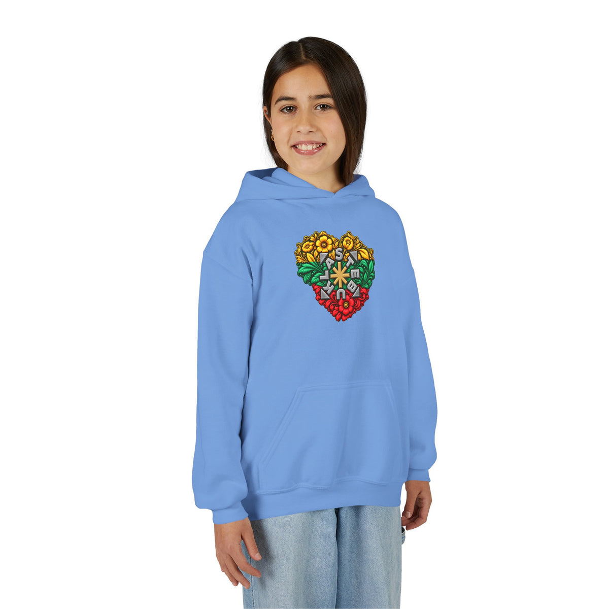 Stebukla Flower Heart, Youth Heavy Blend Hooded Sweatshirt