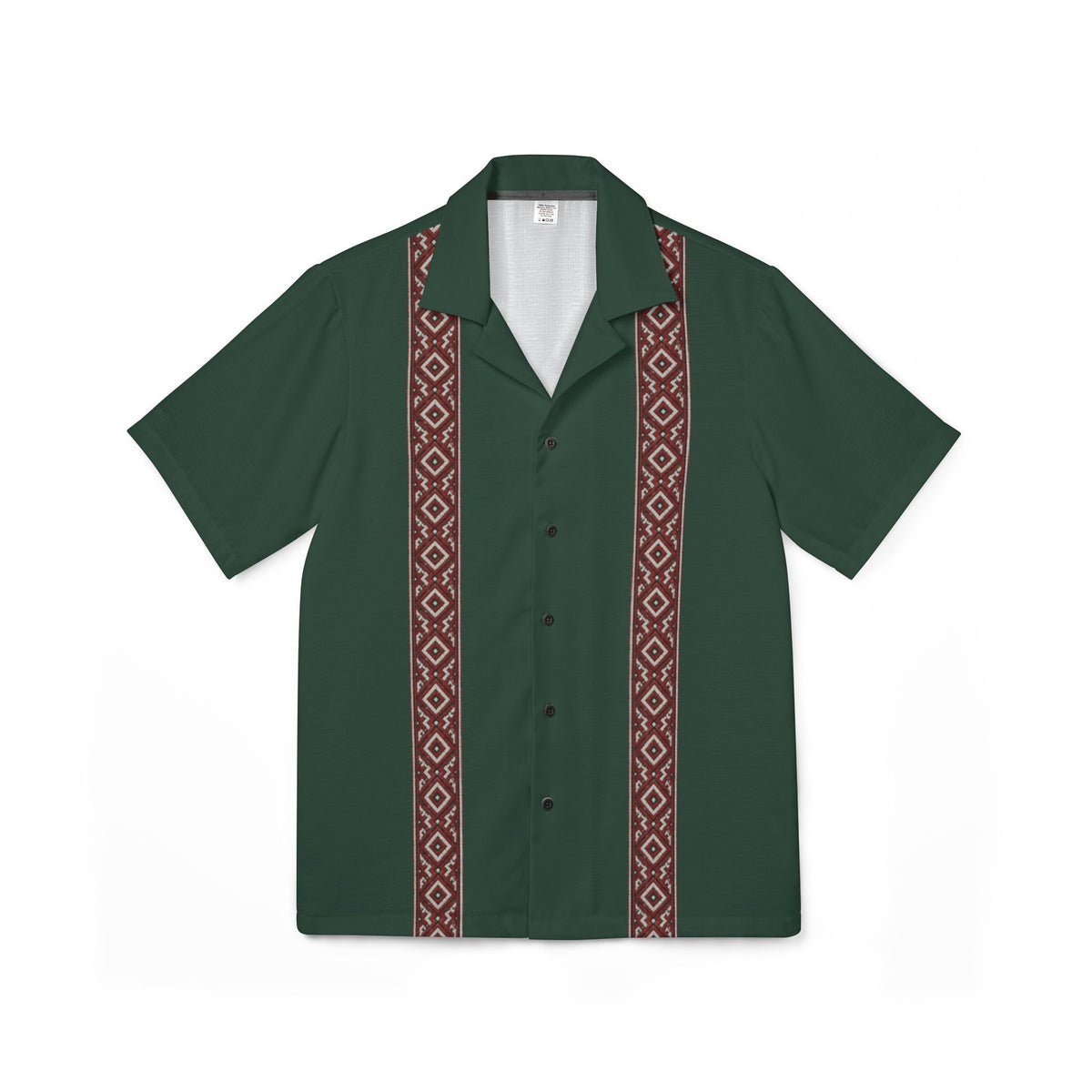 Forest Green Men's Camp Shirt Lithuanian Inspired Folk Striped