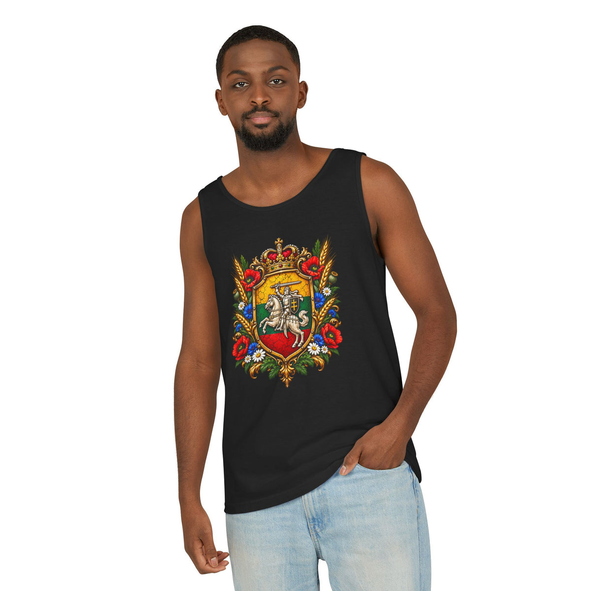 Lithuanian Royal Crest Design Unisex Garment-Dyed Tank Top