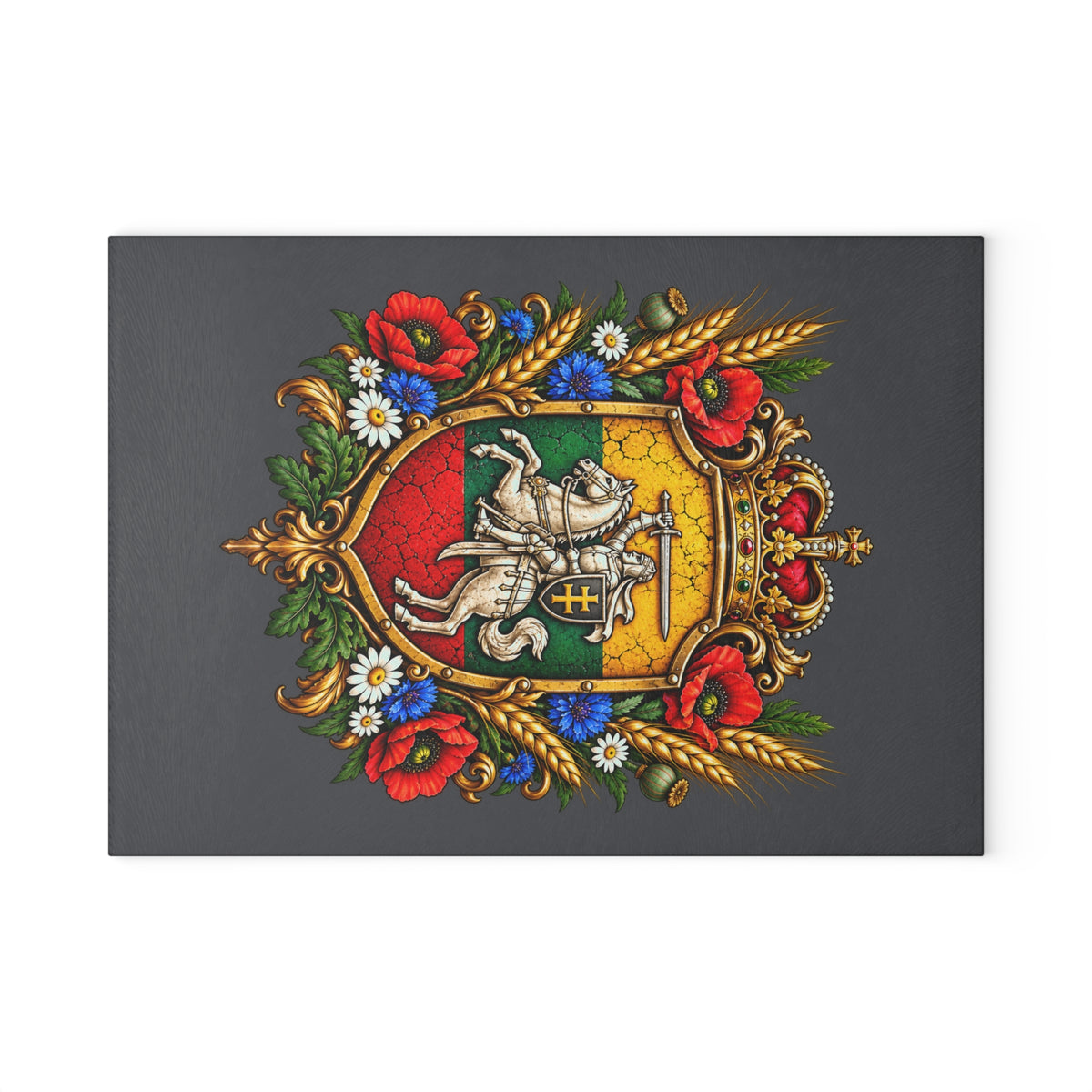 Lithuanian Royal Crest Design Glass Cutting Board