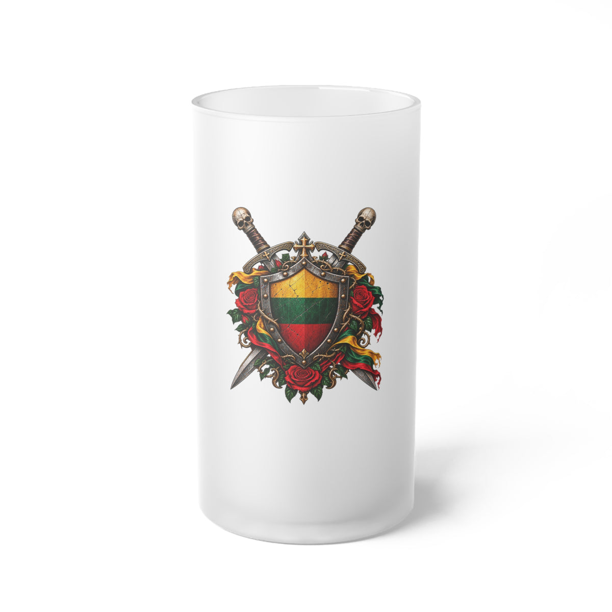 Lithuanian Crest Frosted Glass Beer Mug