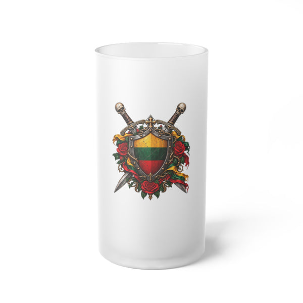 Lithuanian Crest Frosted Glass Beer Mug