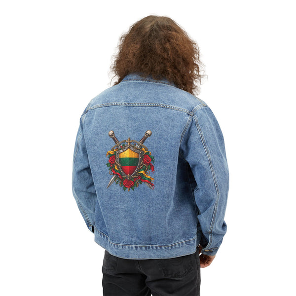 Lithuanian Crest Design Denim Jacket | Embroidered Floral Crest Design