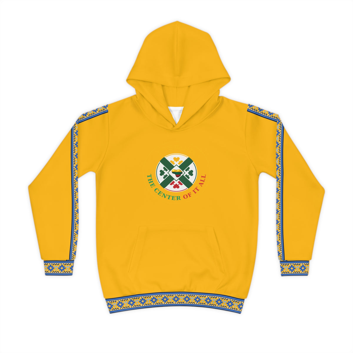 Lithuanian Flag Yellow Lithuanian Cosmic Tree Heart Design-Center of it All Youth Hoodie