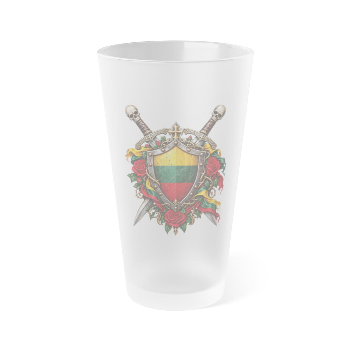 Lithuanian Crest Frosted Pint Glass