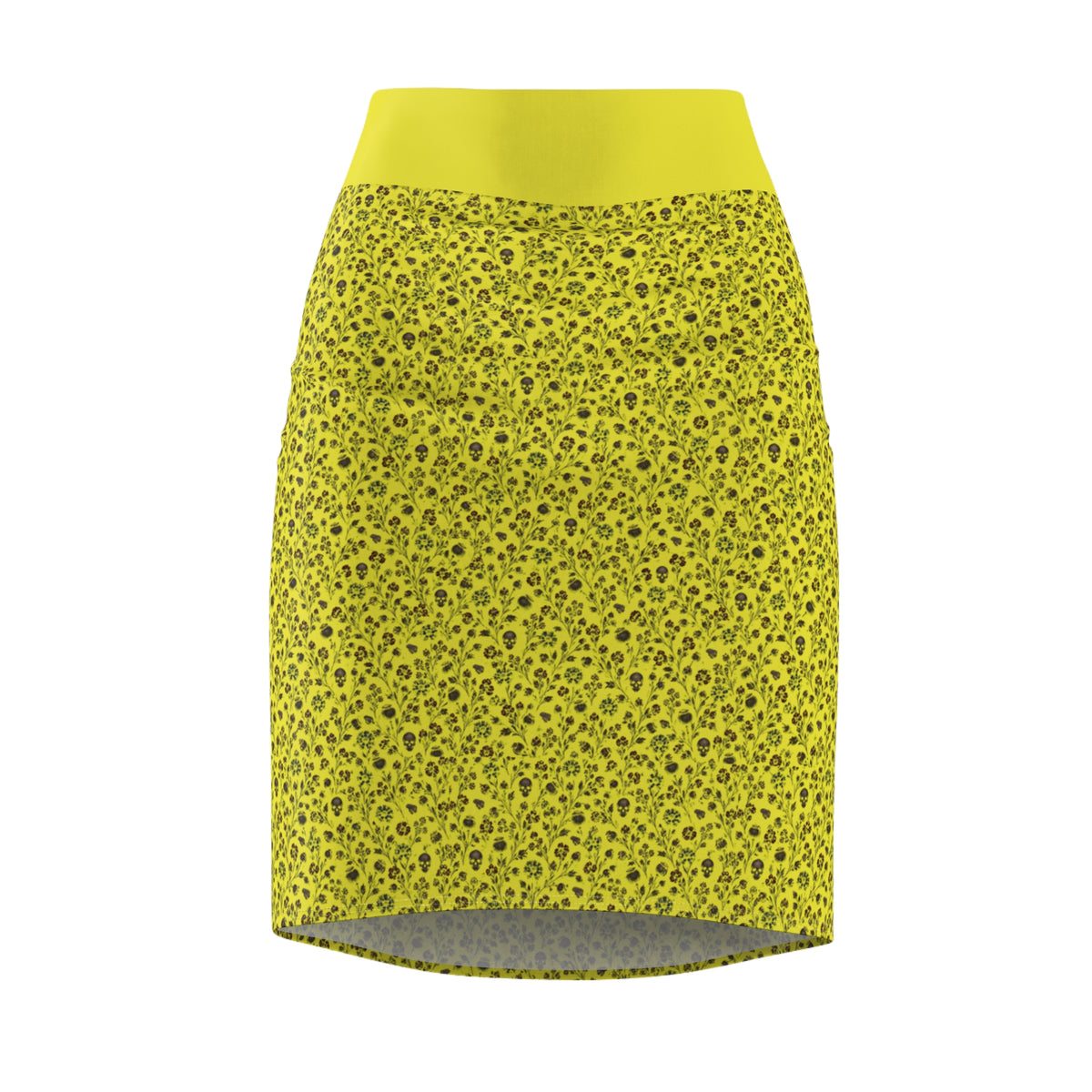 Lithuanian Skull Design Women's Yellow Print Pencil Skirt