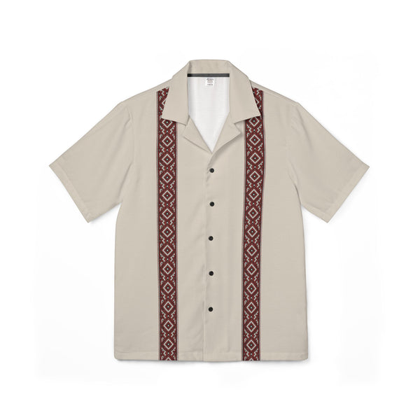 Natural Linen Colored Men's Camp Shirt Lithuanian Inspired Folk Striped