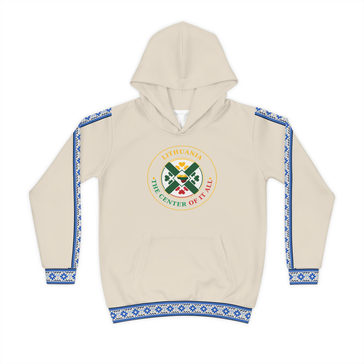 Natural Linen Color Lithuanian Cosmic Tree Heart Design-Center of it All Youth Hoodie