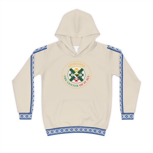 Natural Linen Color Lithuanian Cosmic Tree Heart Design-Center of it All Youth Hoodie