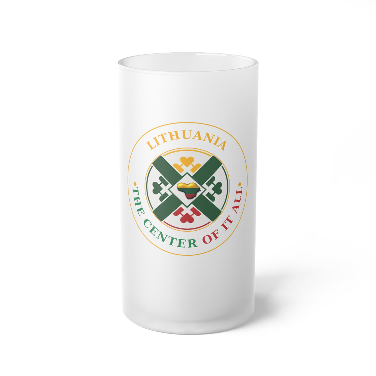 Lithuania Center of It All Frosted Glass Beer Mug 16 oz, Design 3 | Lithuania Beer Stein