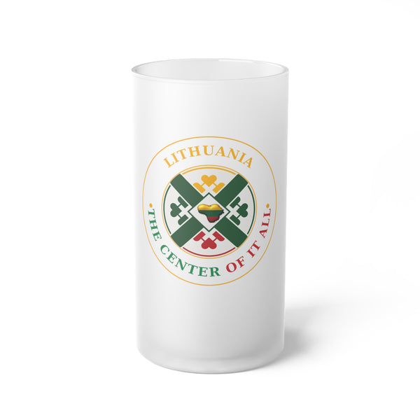 Lithuania Center of It All Frosted Glass Beer Mug 16 oz, Design 3 | Lithuania Beer Stein
