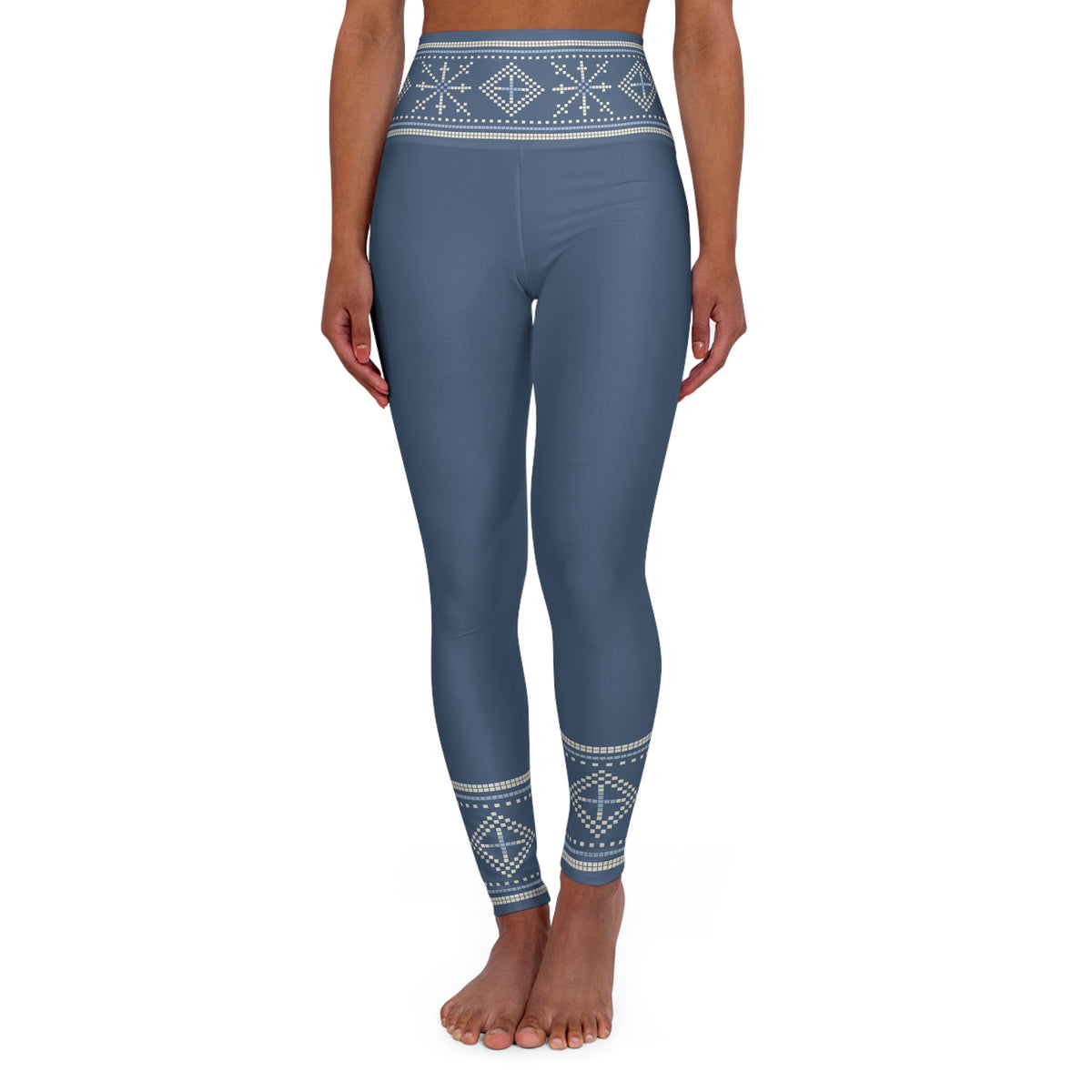 Lithuanian Inspired High Waisted Yoga Leggings Slate and Cream