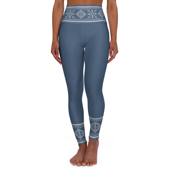 Lithuanian Inspired High Waisted Yoga Leggings Slate and Cream
