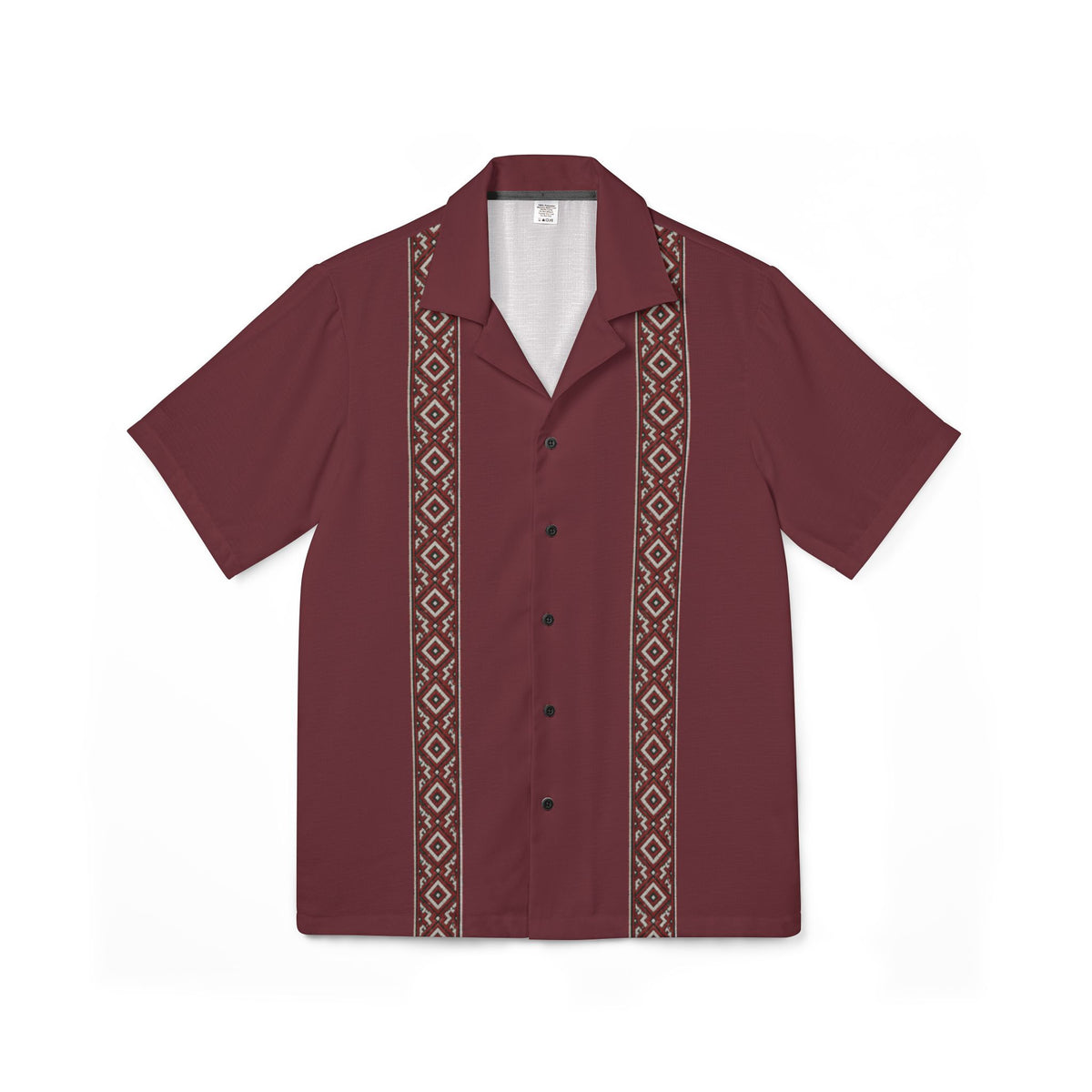 Burgandy Men's Camp Shirt Lithuanian Inspired Folk Striped