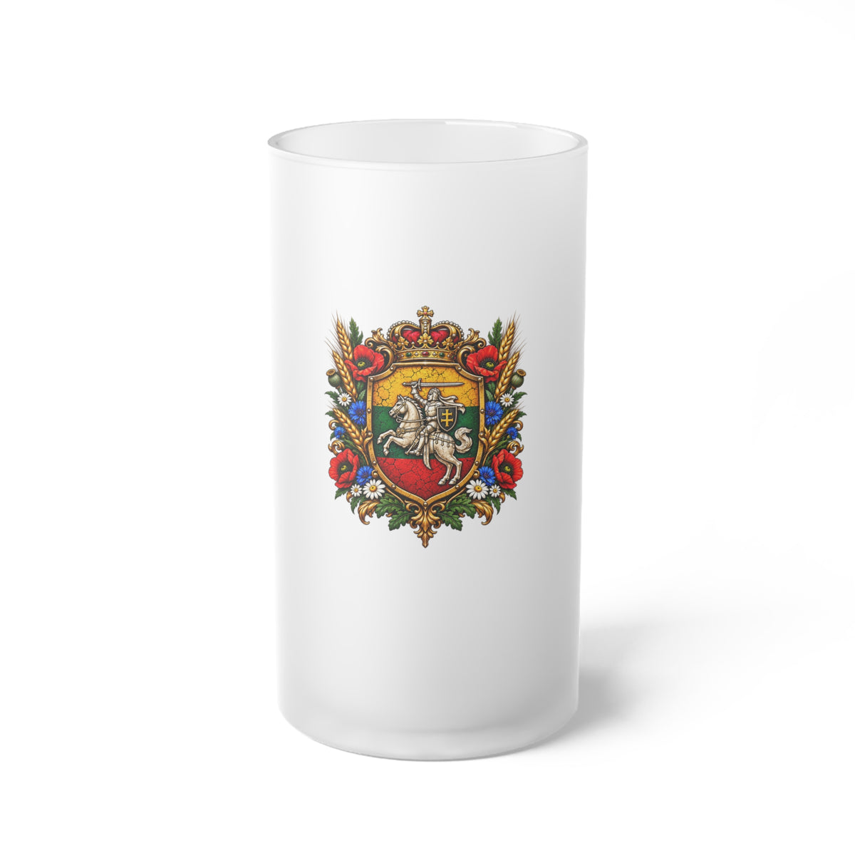 Lithuanian Royal Crest Frosted Glass Beer Mug