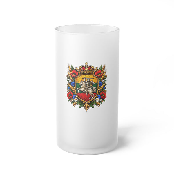 Lithuanian Royal Crest Frosted Glass Beer Mug