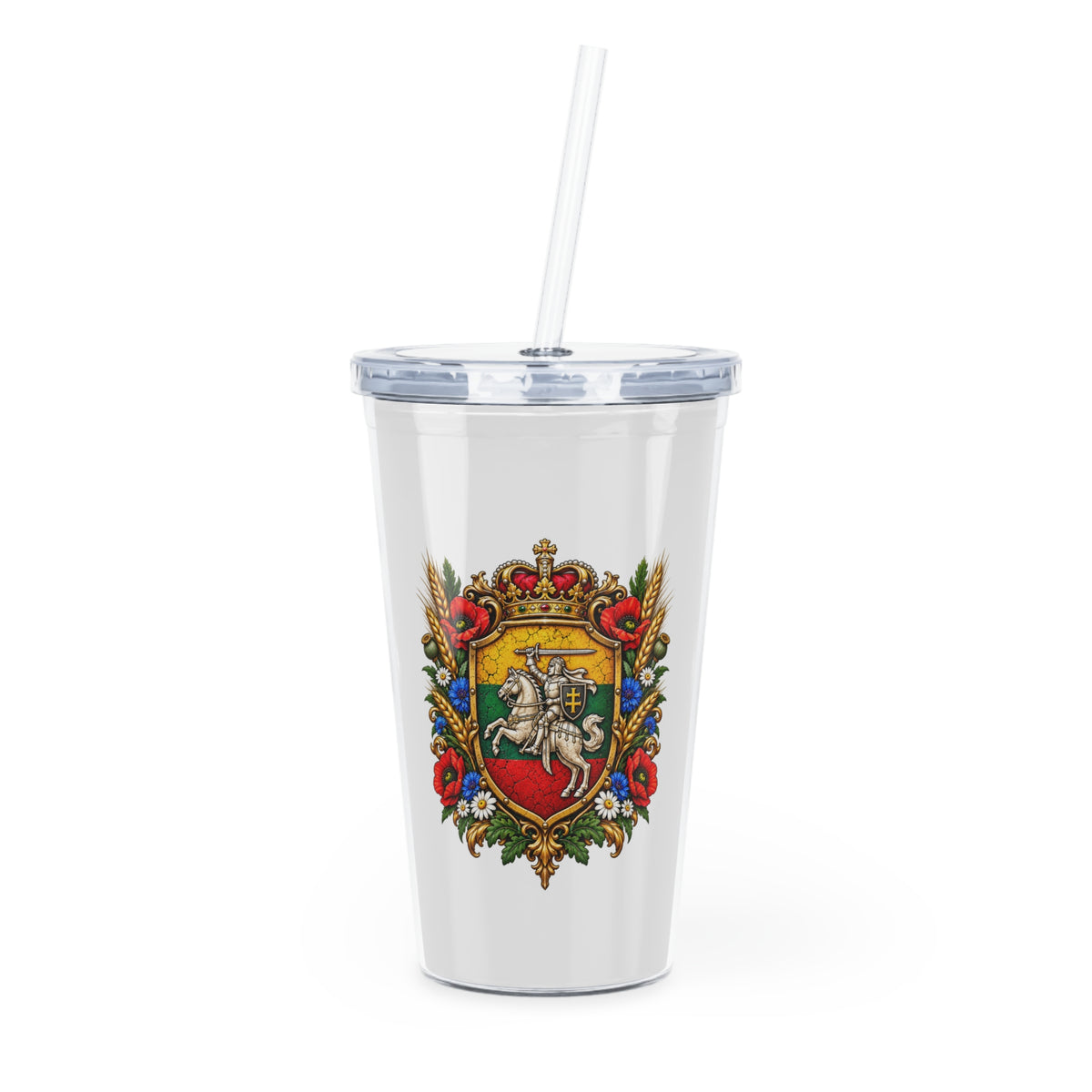 Lithuanian Crest Plastic Tumbler with Straw