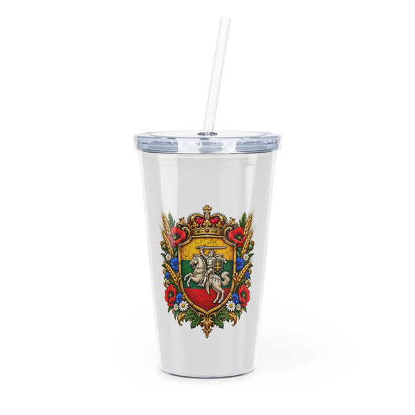 Lithuanian Crest Plastic Tumbler with Straw