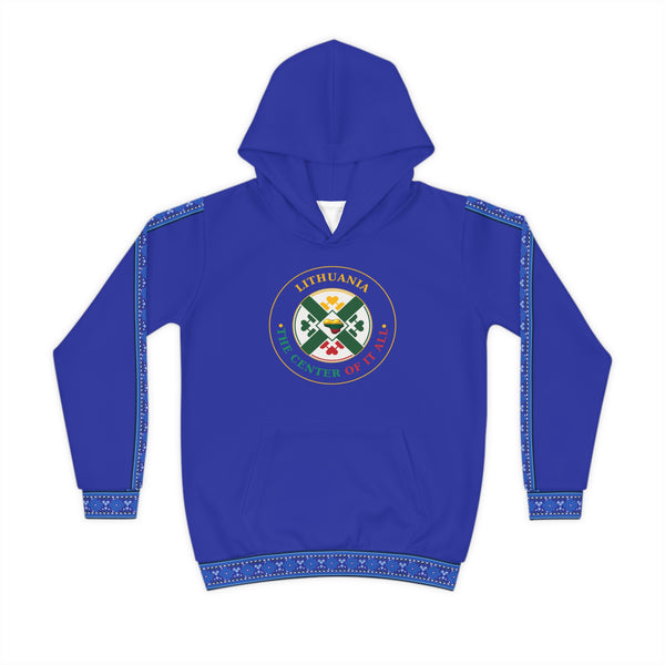 Blue Lithuanian Cosmic Tree Heart Design-Center of it All Youth Hoodie