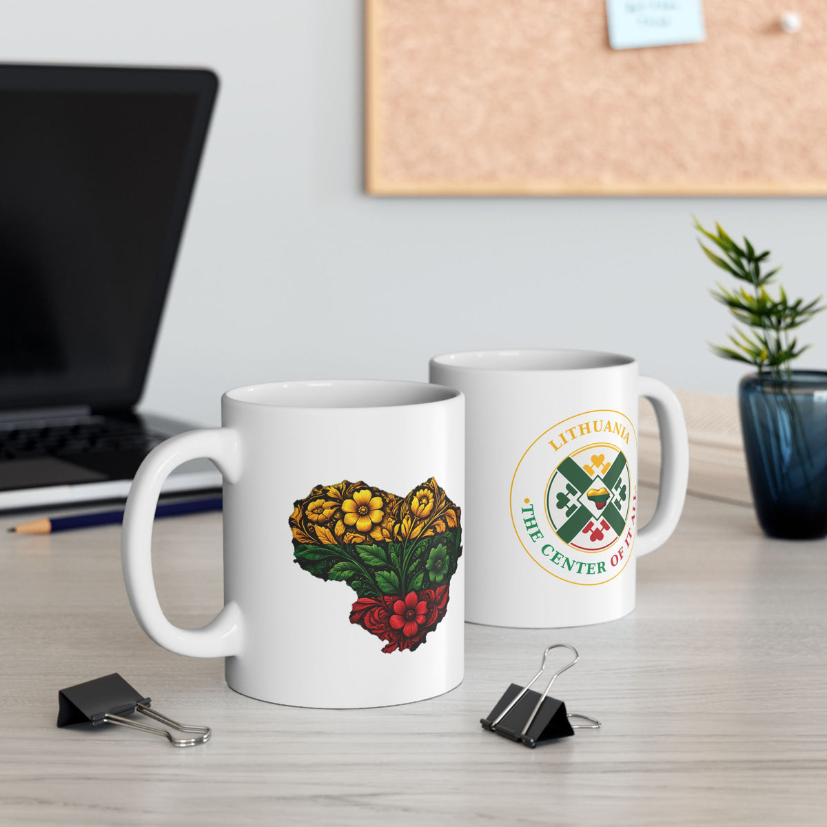 Lithuania Flower Heart, Lithuania Center of it All,  Mug, in English| Ceramic Coffee Cup