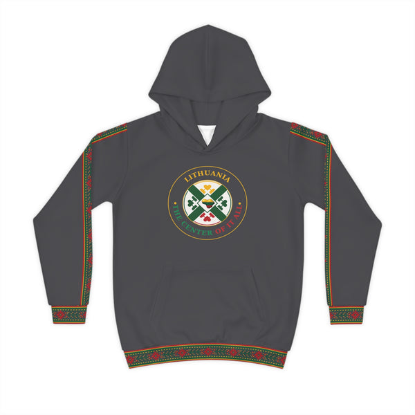 Lithuanian design on Graphite Color Lithuanian Cosmic Tree Heart Design-Center of it All Youth Hoodie