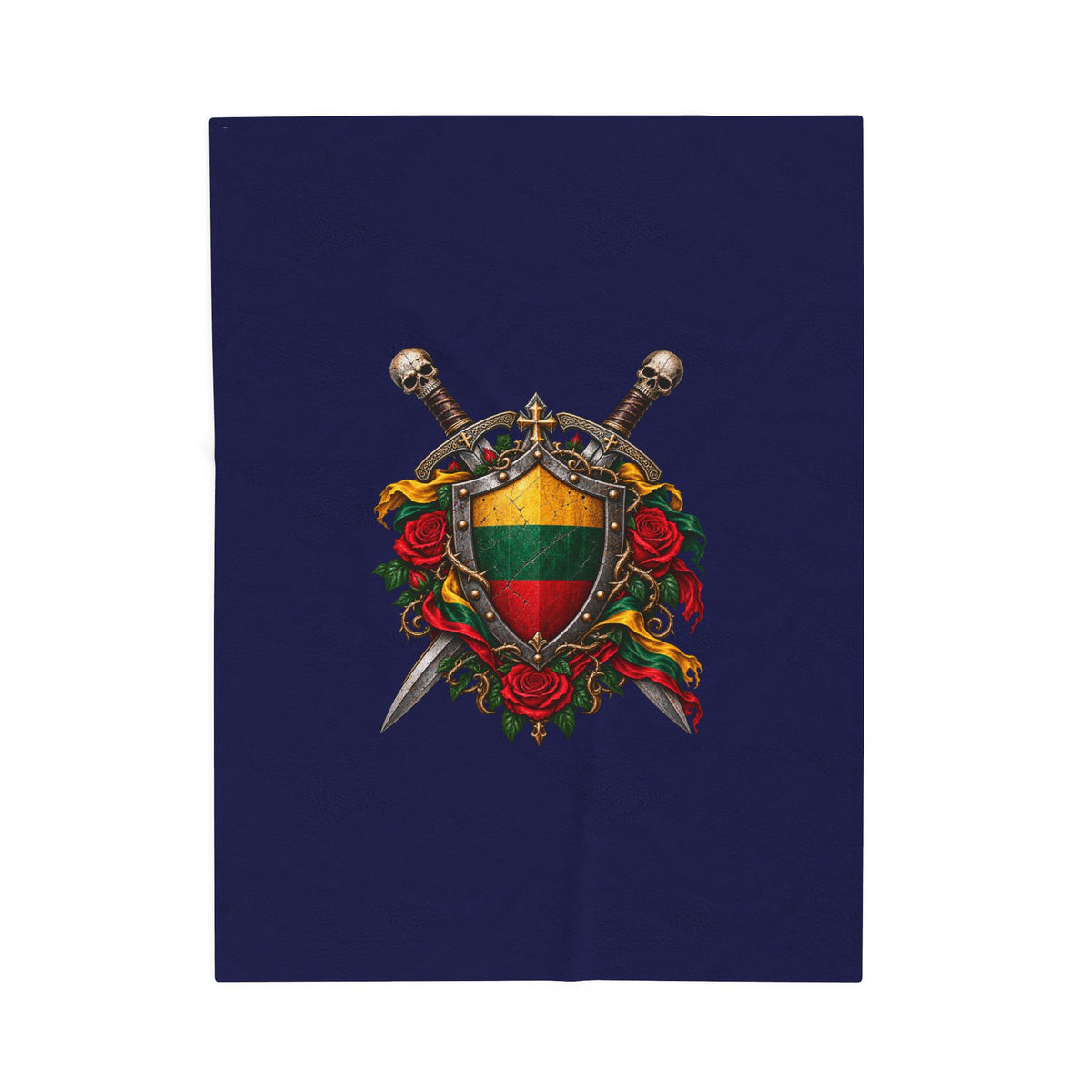 Blue with Lithuanian Crest Design Velveteen Plush Blanket