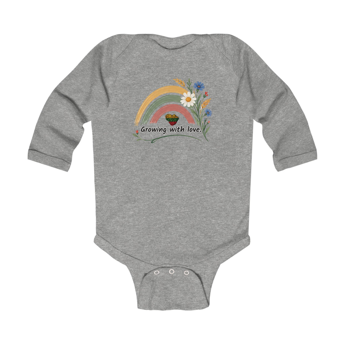 Growing With Love, Soft Rainbow and Flowers, Infant Long Sleeve Bodysuit