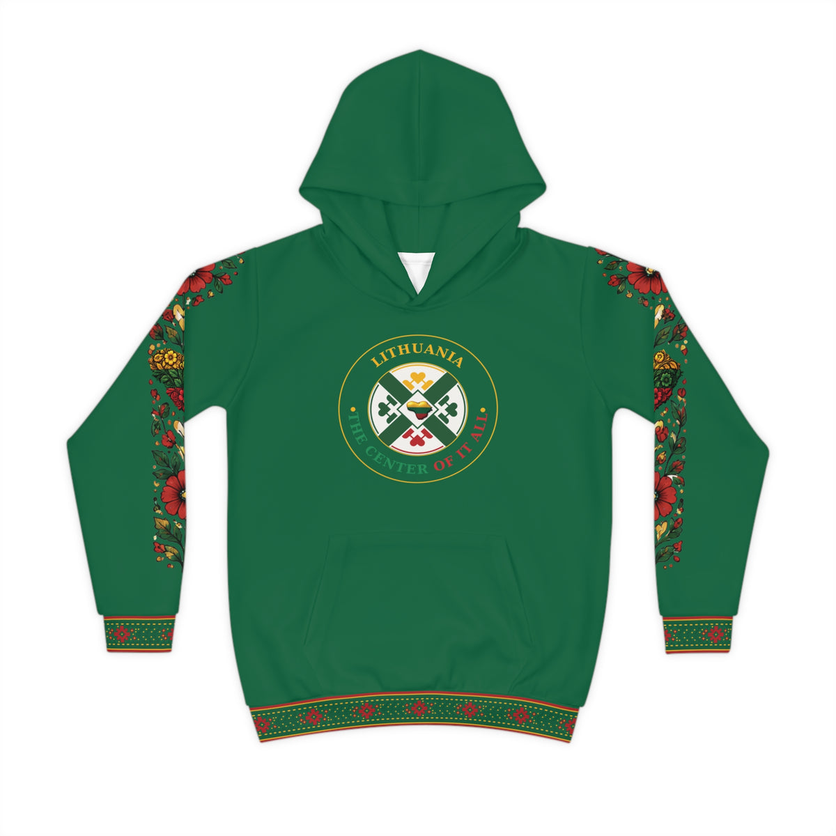 Lithuanian Flag Green Lithuanian Design Lithuanian Cosmic Tree Heart Design-Center of it All Youth Hoodie with Flower Sleeve