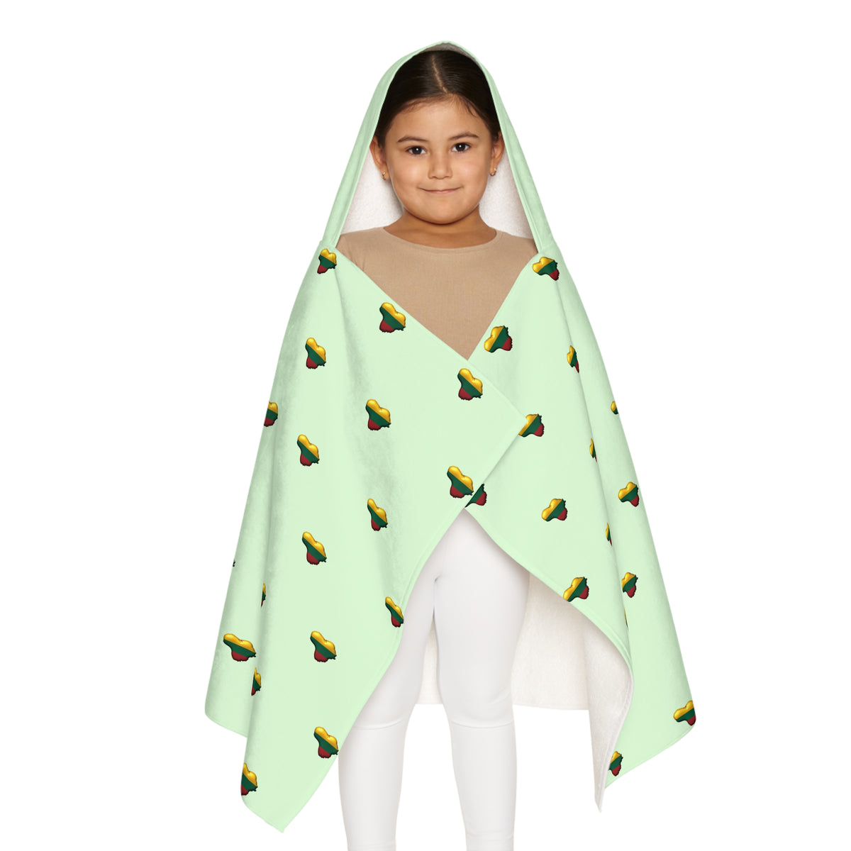 Lithuanian Heart Pattern, Youth Hooded Towel, soft Green