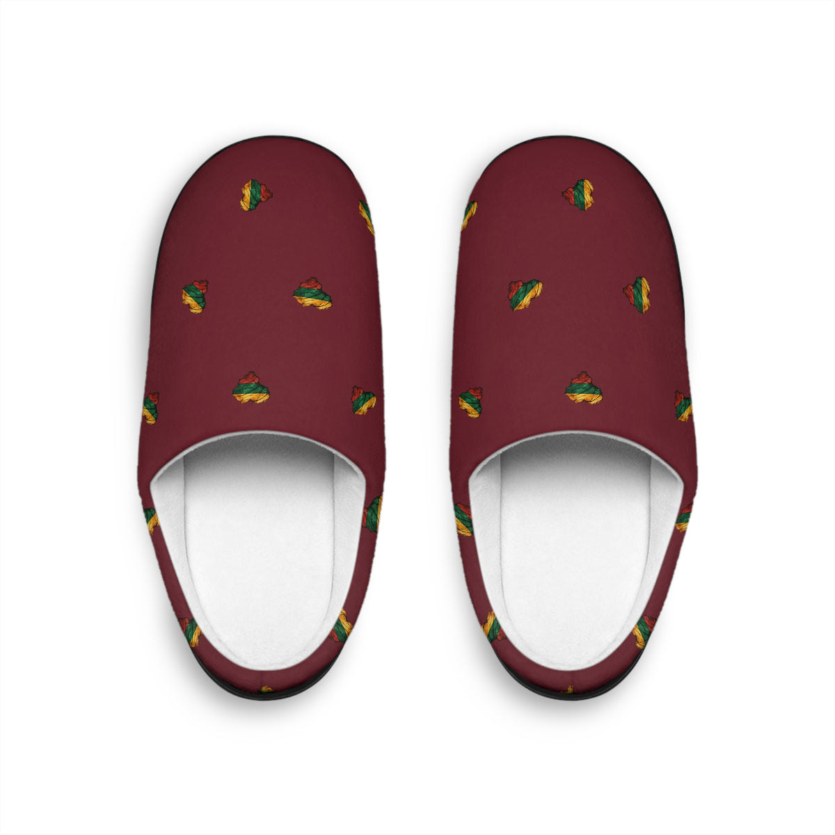 Lithuanian Wooden Heart Design Men's Indoor Slippers Burgandy