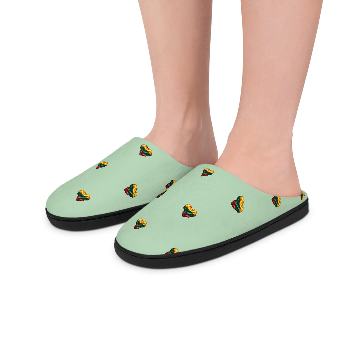 Lithuanian Satin Heart design Women's Indoor Slippers Soft Green