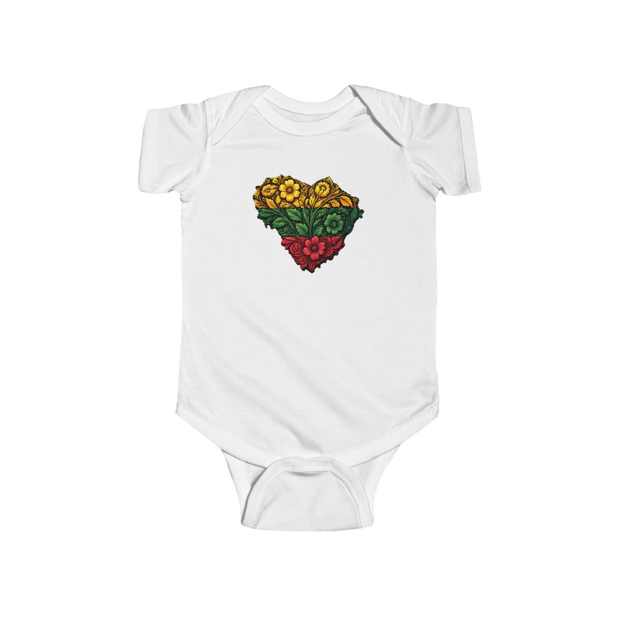 Infant Fine Jersey Bodysuit With Lithuanian Heart and Flower Desine, Aušrinė, the Morning Star, a Symbol of Protection on the Back