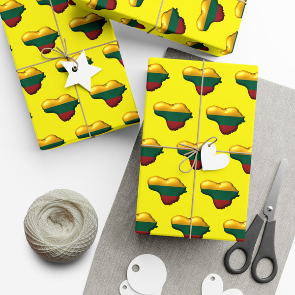 Heart of Lithuania Gift Wrap Paper | Satin or Matte Lithuania Wrapping Paper