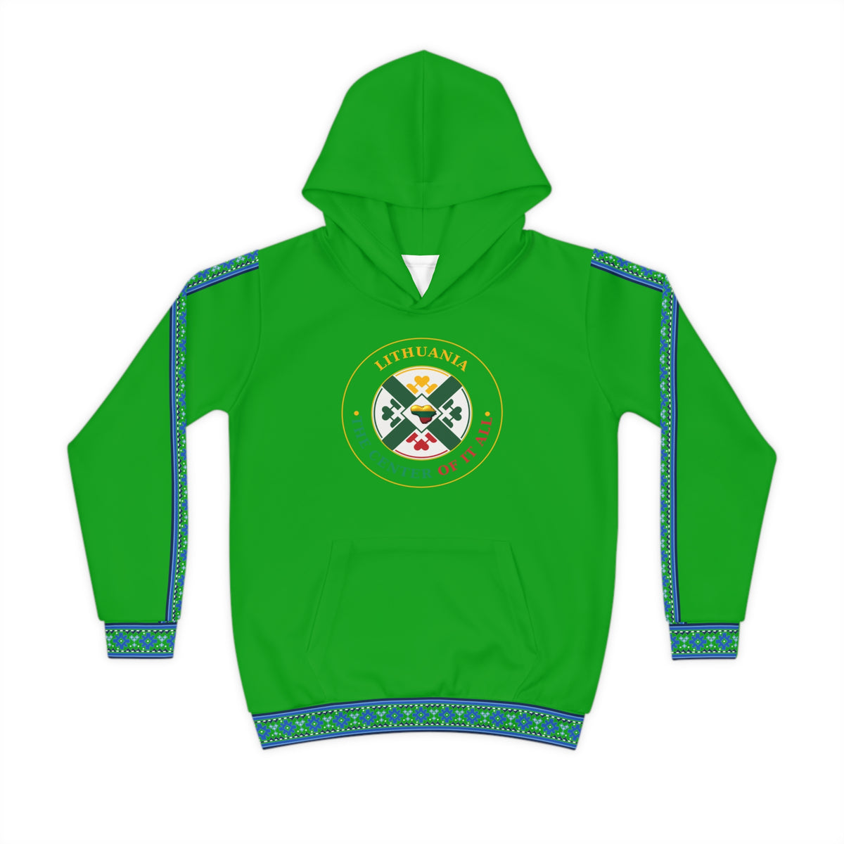 Green Lithuanian Cosmic Tree Heart Design-Center of it All Youth Hoodie