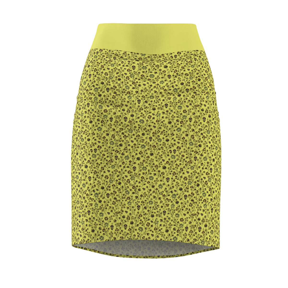 Lithuanian Skull Design Women's Yellow Print Pencil Skirt