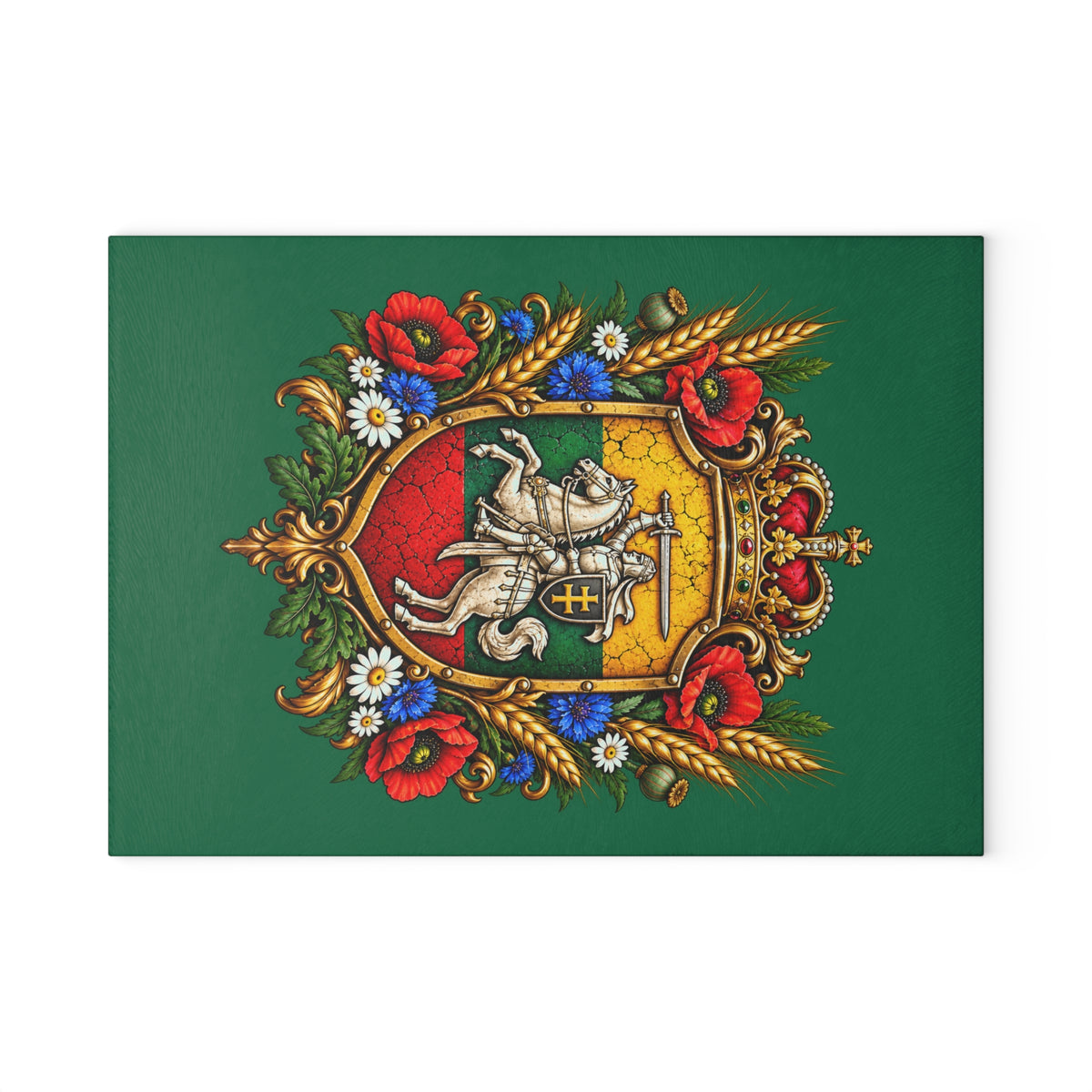 Lithuanian Royal Crest Design Glass Cutting Board