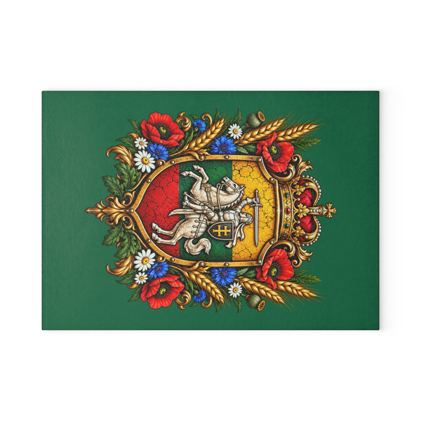 Lithuanian Royal Crest Design Glass Cutting Board