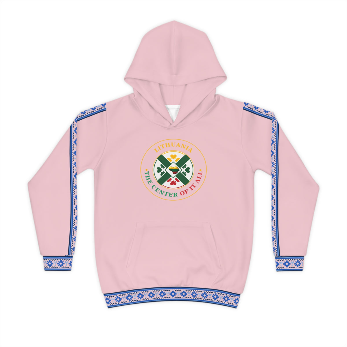 Pink Lithuanian Cosmic Tree Heart Design-Center of it All Youth Hoodie