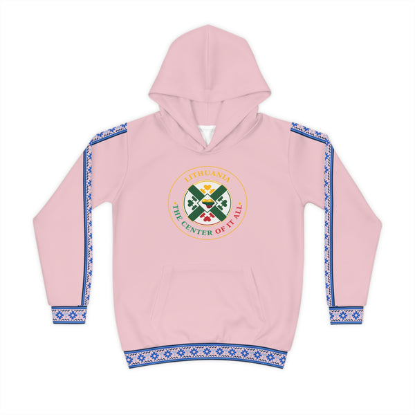 Pink Lithuanian Cosmic Tree Heart Design-Center of it All Youth Hoodie