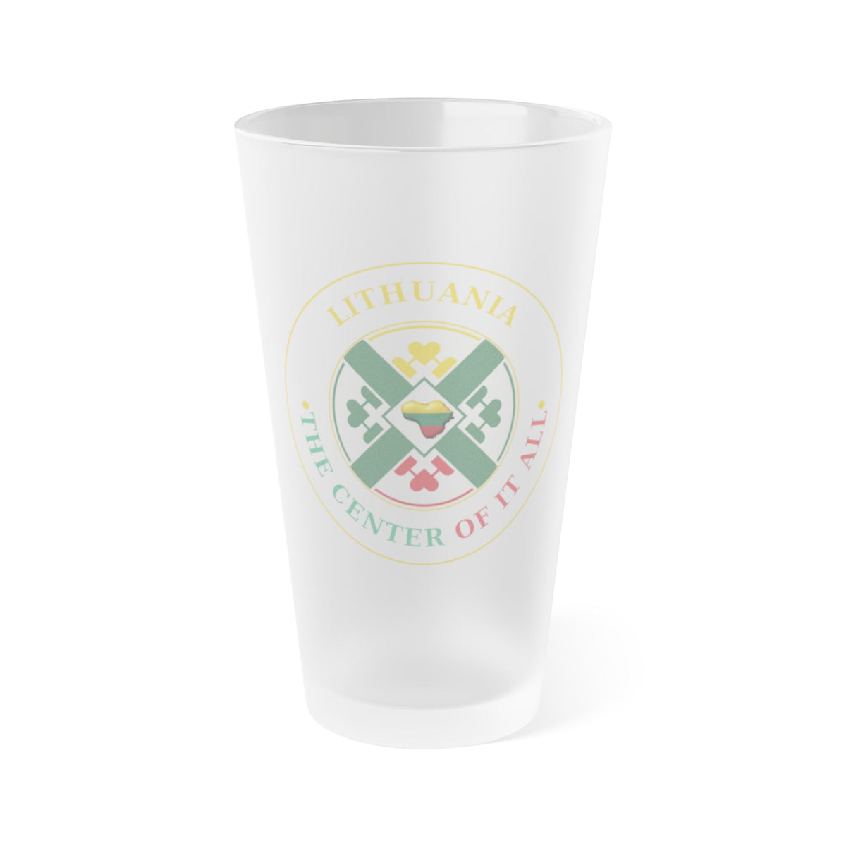 Lithuania Center of It All Frosted Pint Glass 16 oz, Design 3 | Lithuania Beer Glass
