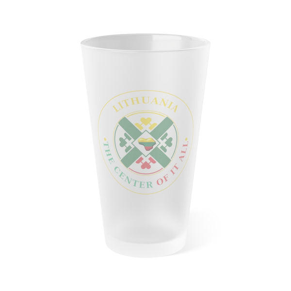 Lithuania Center of It All Frosted Pint Glass 16 oz, Design 3 | Lithuania Beer Glass