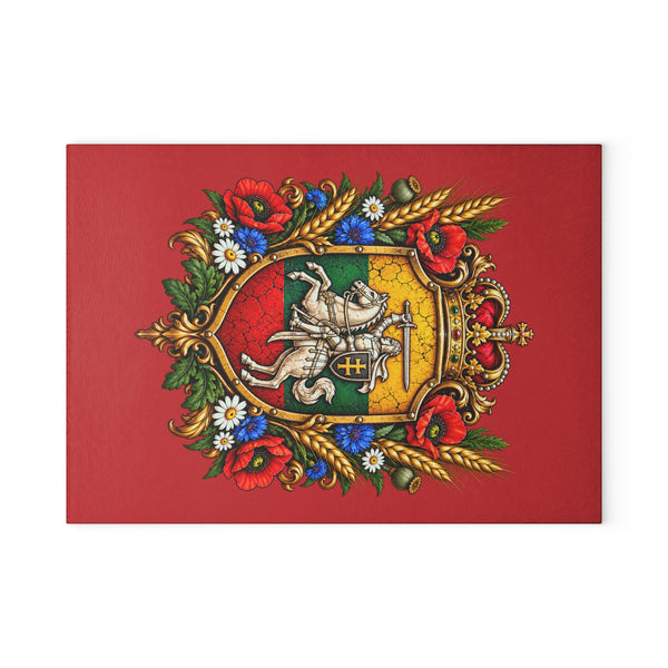 Lithuanian Royal Crest Design Glass Cutting Board Flag Red