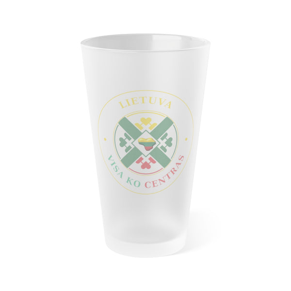 Lithuania Center of It All Frosted Pint Glass 16 oz, Design 4 | Lithuania Beer Glass