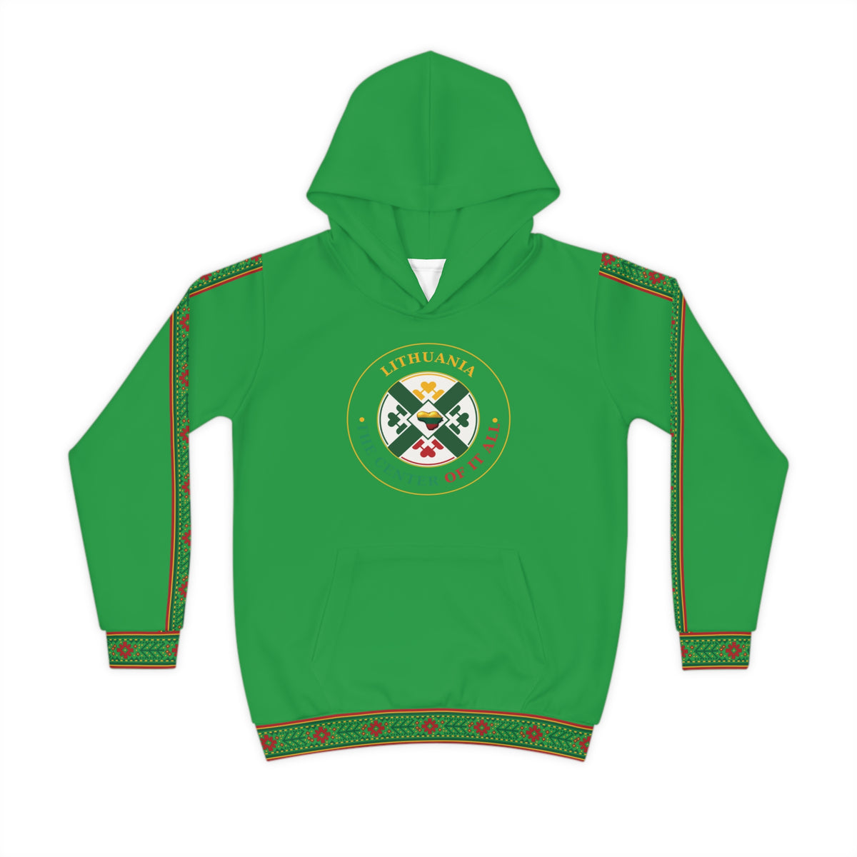 Lithuanian design on Green Lithuanian Cosmic Tree Heart Design-Center of it All Children's Hoodie